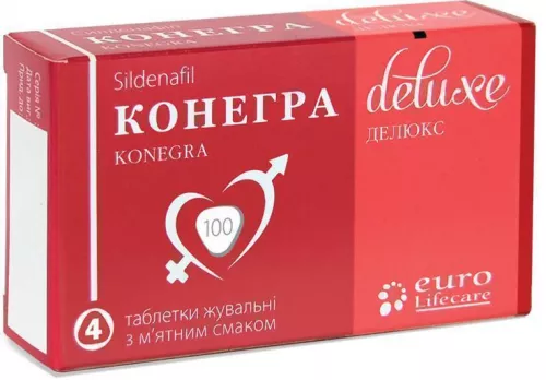 Конегра Делюкс, таблетки жевательные, 100 мг, №4 | Farmaco.ua Конегра Делюкс, таблетки жевательные, 100 мг, №4 | интернет-аптека Farmaco.ua