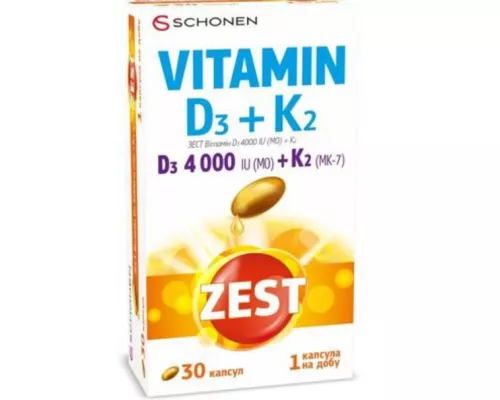 Zest (Зест) Вітамін Д3+К2, капсули м'які, 4000 МО, №30 | интернет-аптека Farmaco.ua